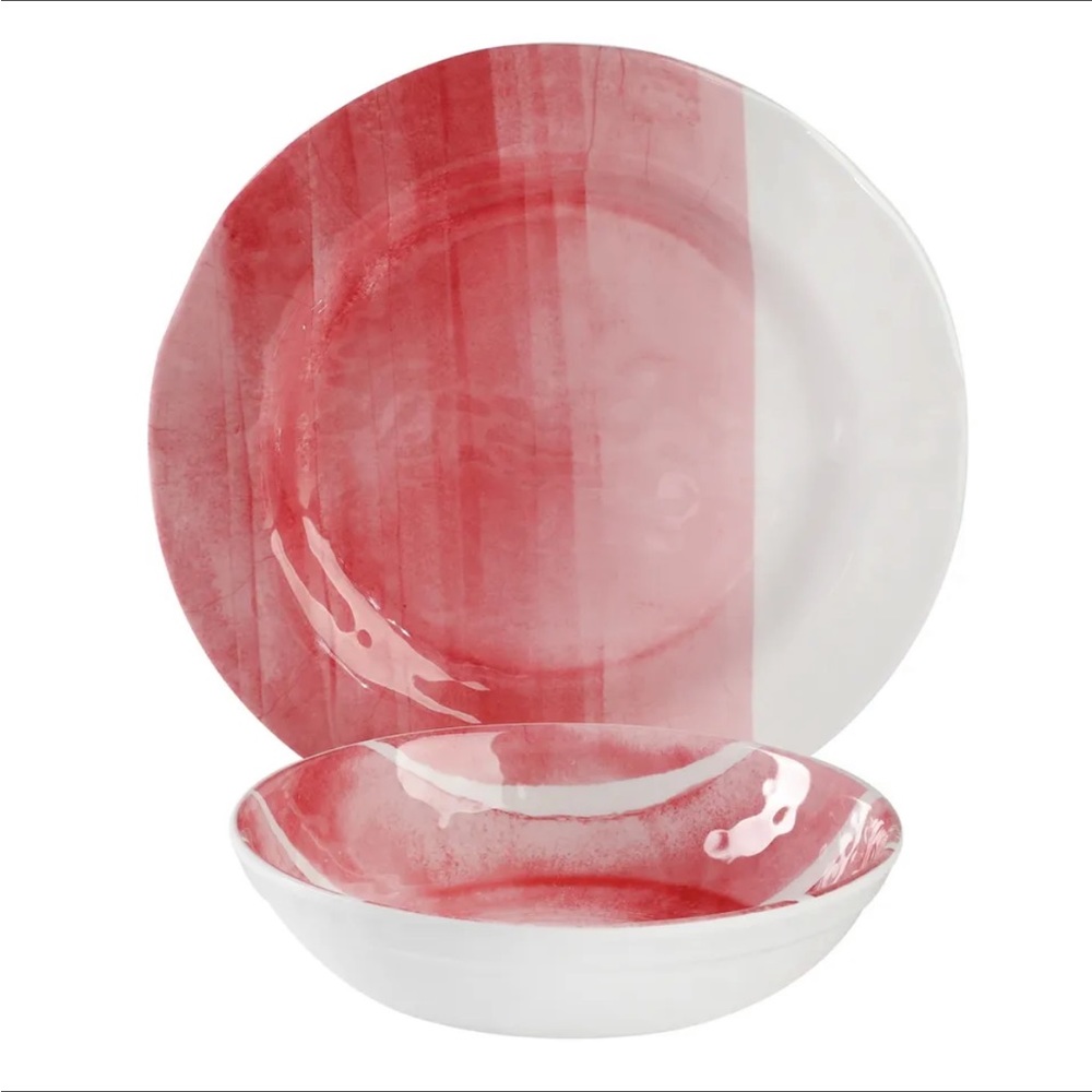 NWOT Gap Home Flowing Watercolors 8-Piece Red Melamine Dinnerware Set - Picture 2 of 6